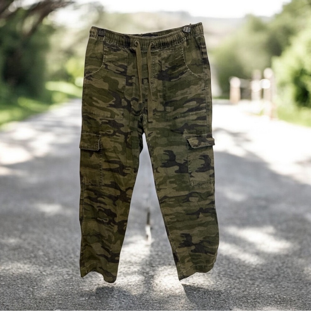 Sanctuary x Anthropologie 100% Linen Camo Cargo Pants Joggers Crop Women’s XS